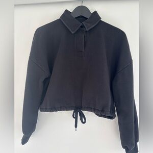 Black Collared Women's cropped/waist length Top